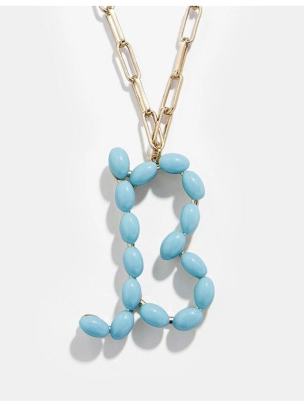 Blue Beaded Letter Name "B" Initial Paperclip Chain Fashion Necklace